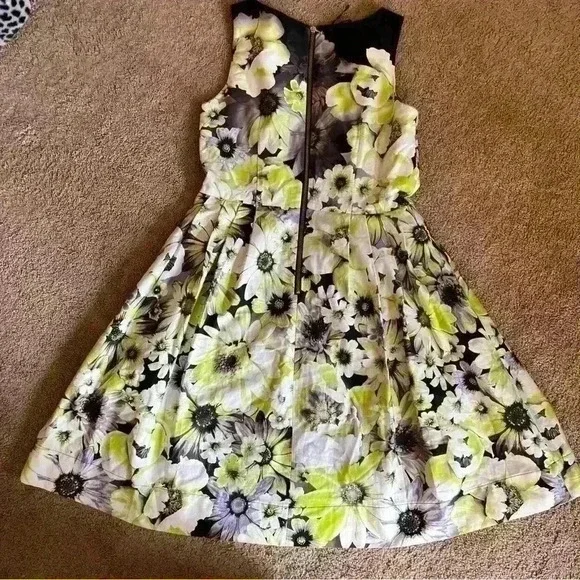 TAYLOR Just Taylor Green Gray Purple Floral Garden Party Tea Dress size 8 - Picture 4 of 5